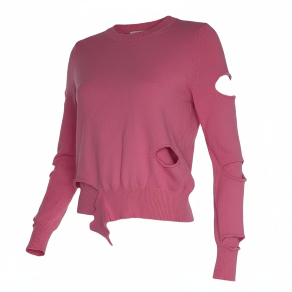 THE OPEN PRODUCT YY Pink Wool Sweater S Cut Out Distressed Korean Designer Rare - Picture 3 of 15